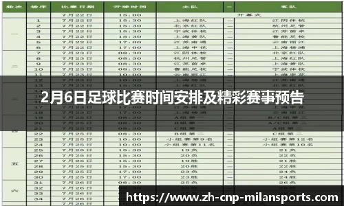 2月6日足球比赛时间安排及精彩赛事预告